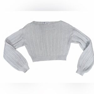 Hervelvetvase Ribbed Cropped Sweater Puff Sleeve Knit – Women’s Small – Gray
